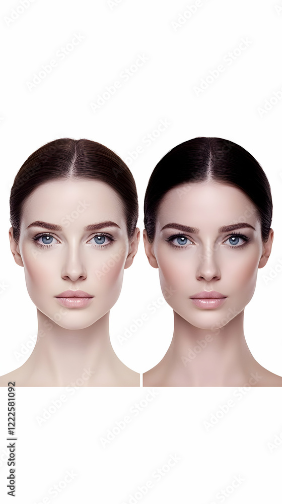 Before and After Cosmetic Procedure Shows a Woman's Face with Improved Skin Tone Before and After Cosmetic Procedure Shows a Woman's Face with Improved Skin Tone