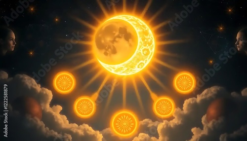 Celestial Bodies Illuminate Night Sky With Golden Rays