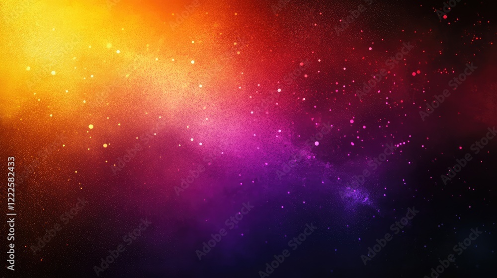 Obraz premium Glowing abstract background with a gradient of purple red yellow orange and black colors Designed as a banner or poster cover with a dark grainy texture and copy space for text
