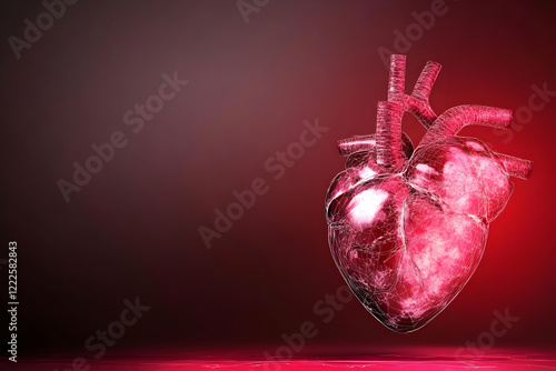 3D Anatomical Heart Model Shows Internal Structure with Red Hues, Enhancing Visual Representation. photo