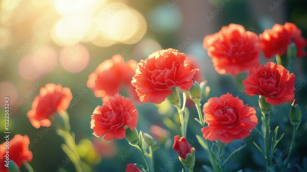 Fototapeta premium Close-up of vibrant red carnations.