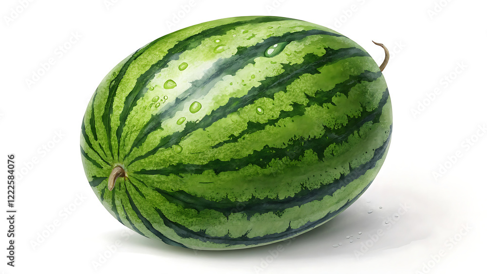 Whole Watermelon with Green Rind and Light Green Stripes Isolated on White Background
Whole Watermelon with Green Rind and Light Green Stripes Isolated on White Background