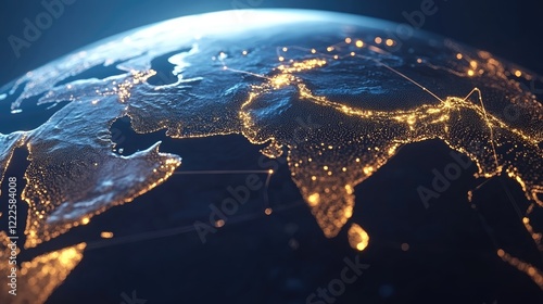 glowing digital earth globe centered on middle east global connectivity and data transfer concept 3d render