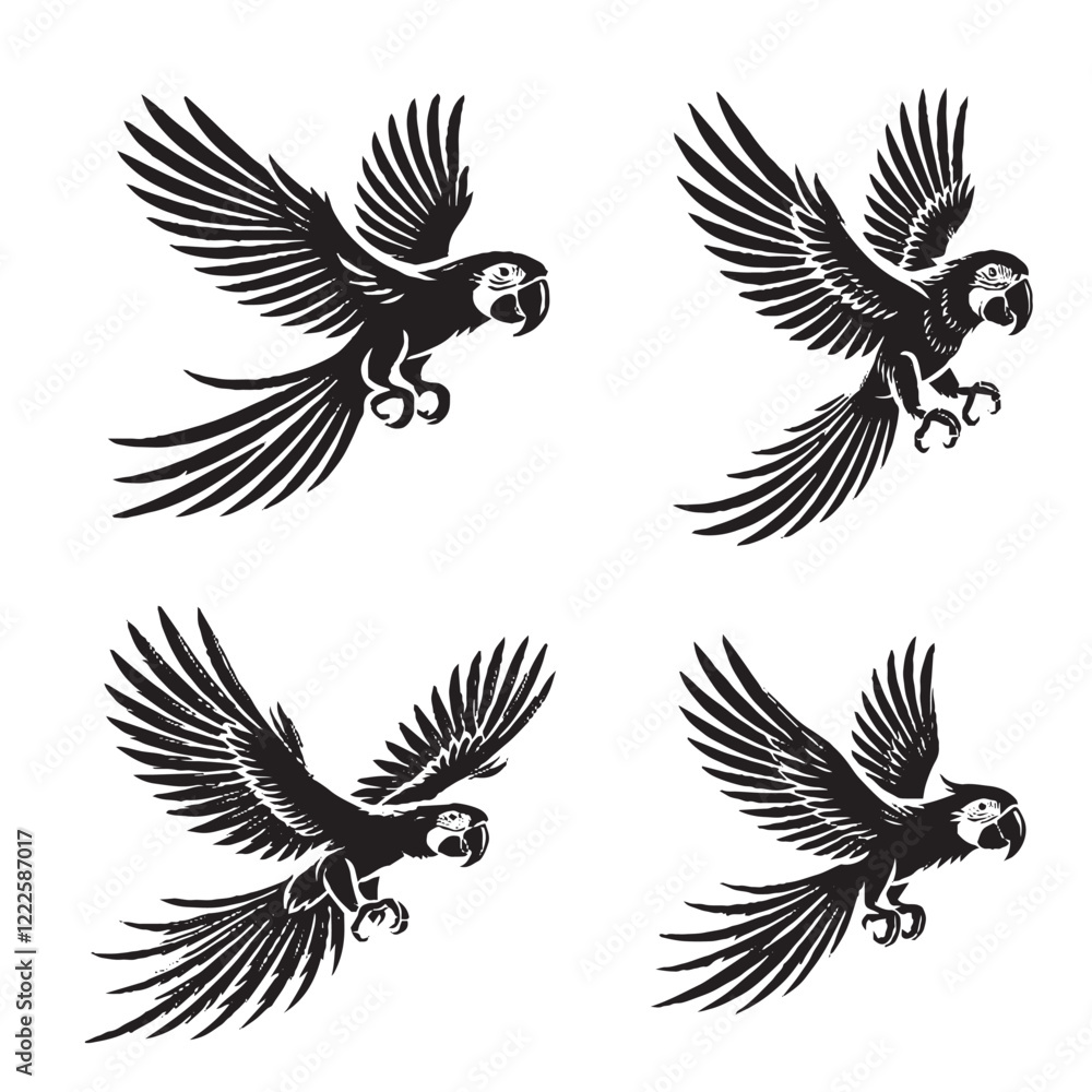 Fototapeta premium Detailed Vector OF the Green-winged Macaw Silhouette Isolated on White Background
