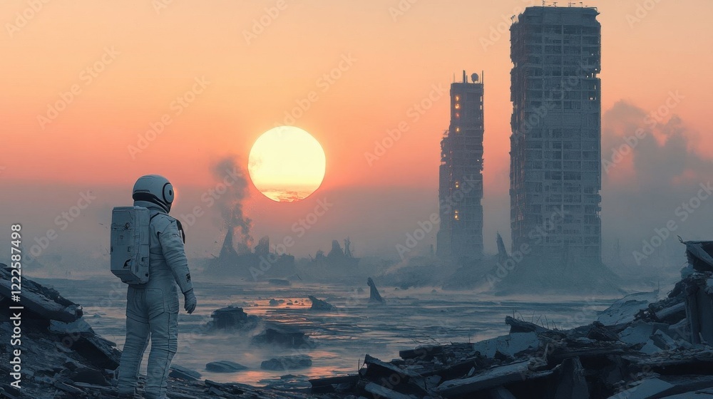 Fototapeta premium An astronaut exploring alien ruins.