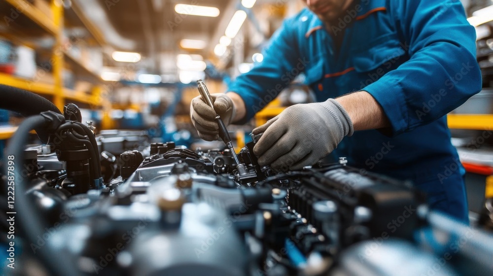 A mechanic repairing a car engine. A mechanic repairing a car engine.