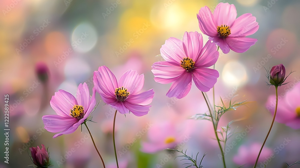 Beautiful pink flowers bloom under soft sunlight in a vibrant garden. Generative AI Beautiful pink flowers bloom under soft sunlight in a vibrant garden. Generative AI