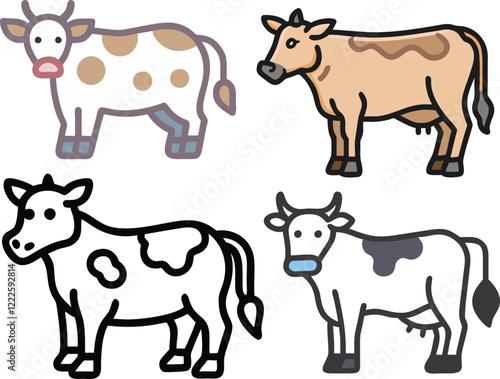 cow, cow set, cow vector, cow character, cow cartoon,