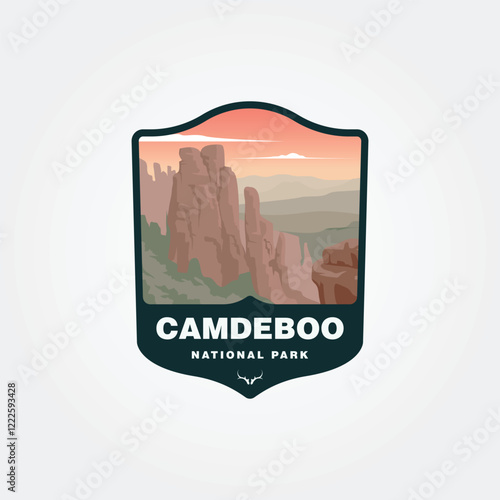 vector of Camdeboo National Park scenery adorns a dark teal badge.