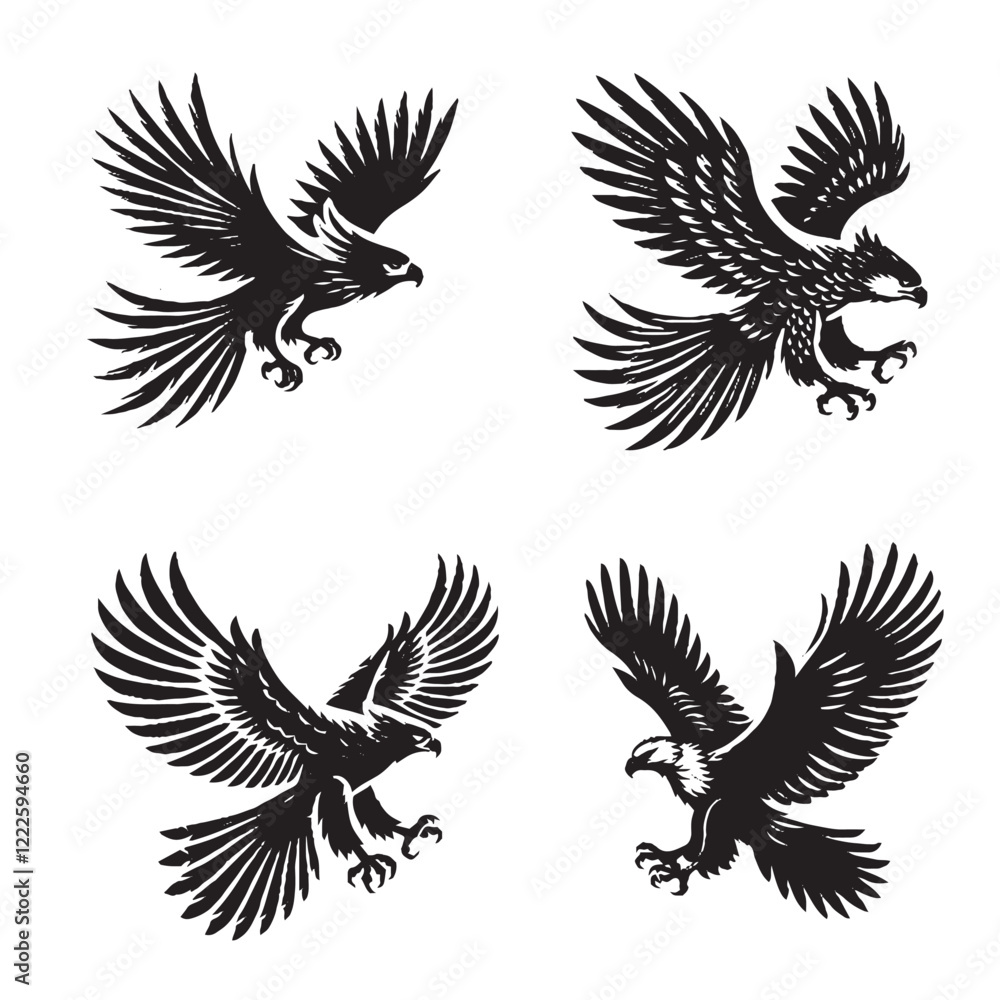 Detailed Vector OF the Flying Harpy Eagle Silhouette Isolated on White Background Detailed Vector OF the Flying Harpy Eagle Silhouette Isolated on White Background