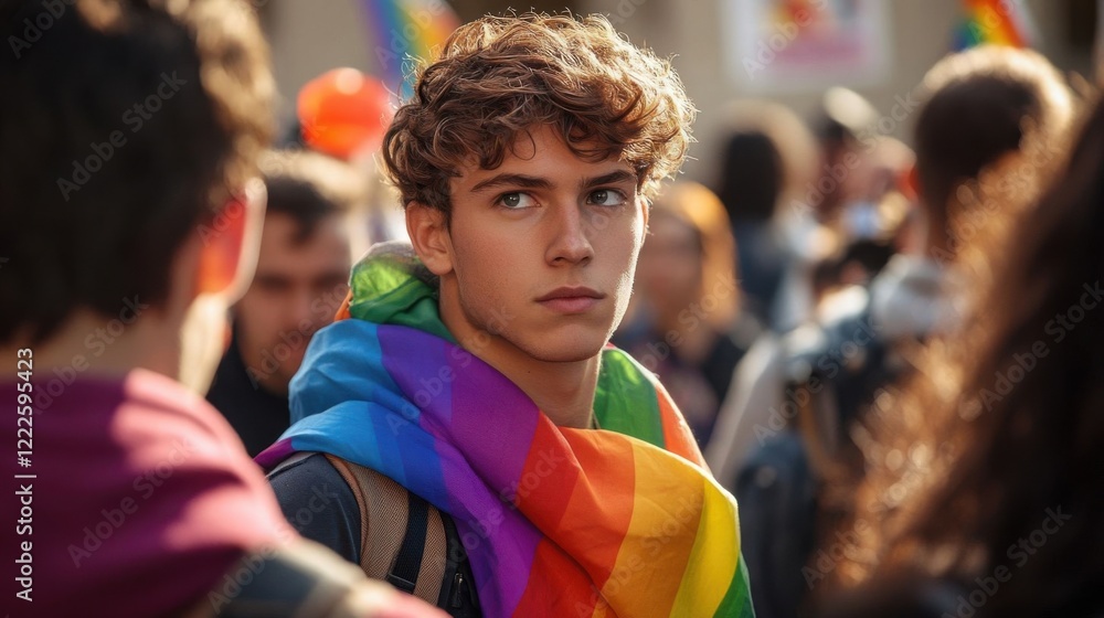A young man with rainbow flag. A young man with rainbow flag.