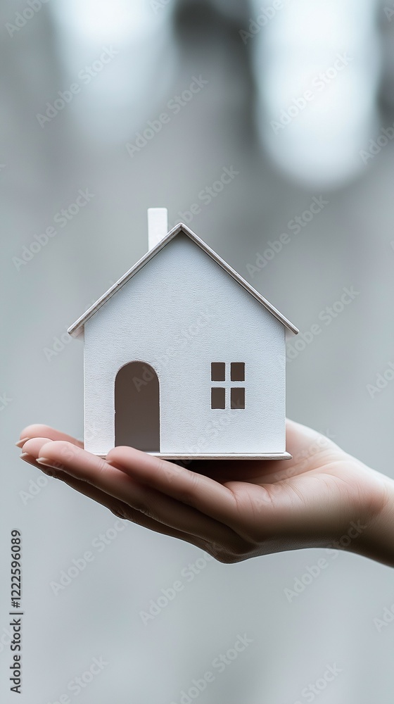 A woman's hand holds a small house model. A woman's hand holds a small house model.
