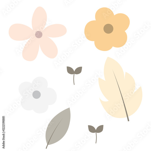 Wallpaper Mural set of flowers and leaves isolated on white background Torontodigital.ca