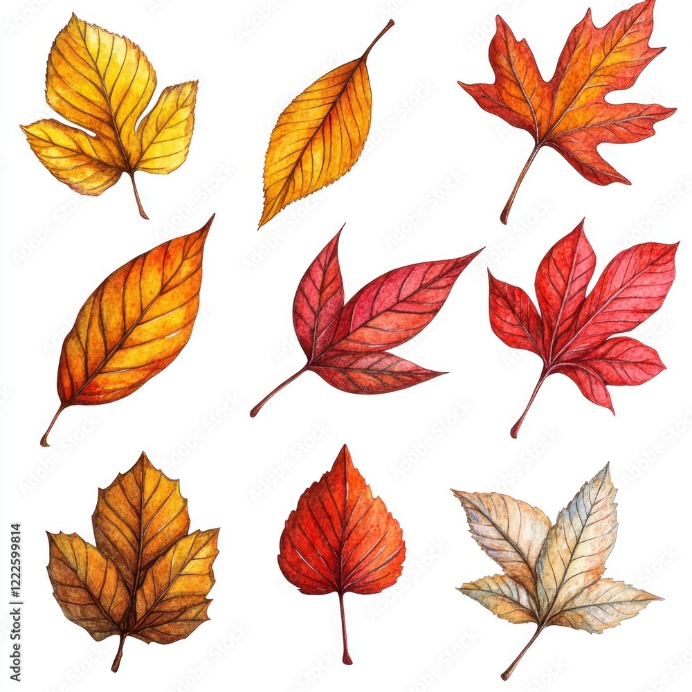 Obraz premium Autumn leaves collection; fall foliage; nature design; background; craft