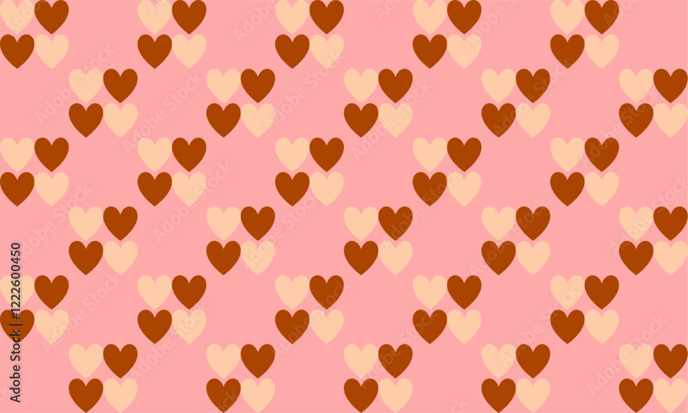 seamless pattern with pink hearts, two tone chocolate heart on pink background patter, repeat seamless pattern design for fabric print or background or t-shirt paint, square grid