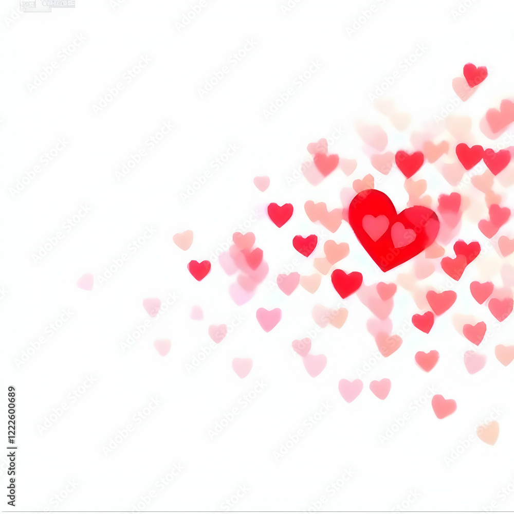 Red and Pink Hearts Fill Right Side of White Backgroud with Romantic and Affectionate Mood Red and Pink Hearts Fill Right Side of White Backgroud with Romantic and Affectionate Mood