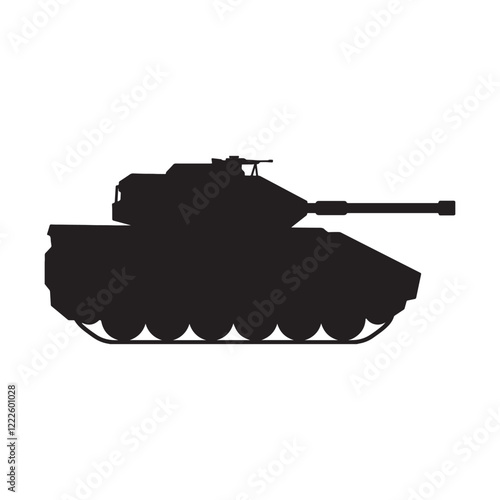 Abstract silhouette military tank icon on white background.  