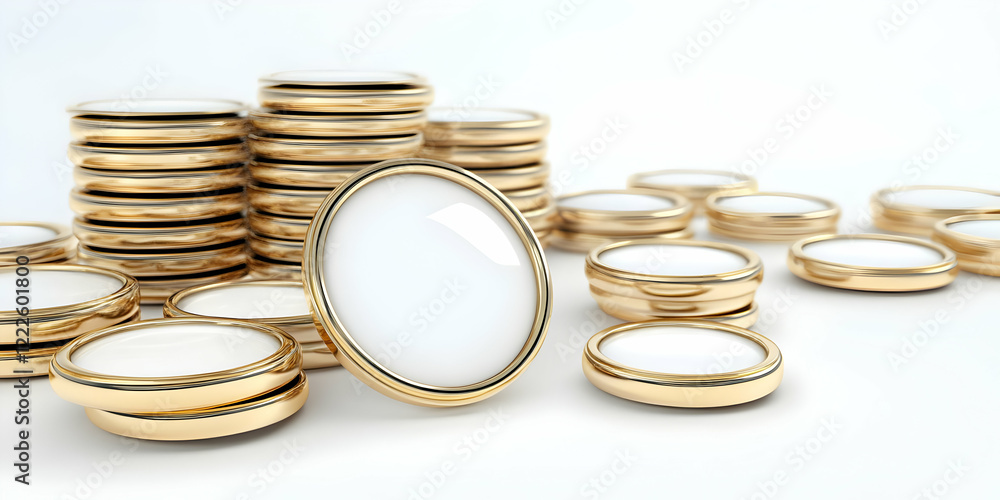 Stacks of Gold and White Tokens with Blank Oval Frame Stacks of Gold and White Tokens with Blank Oval Frame