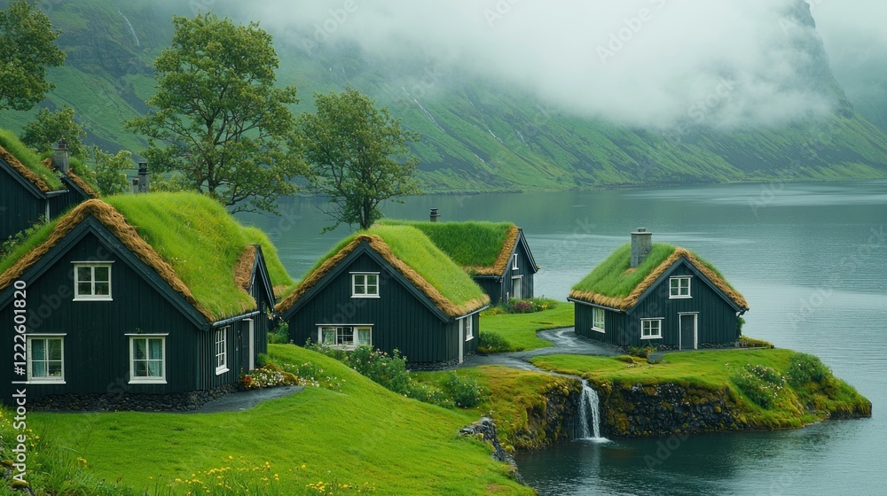 Serene Green Roof Houses by the Fjord Serene Green Roof Houses by the Fjord