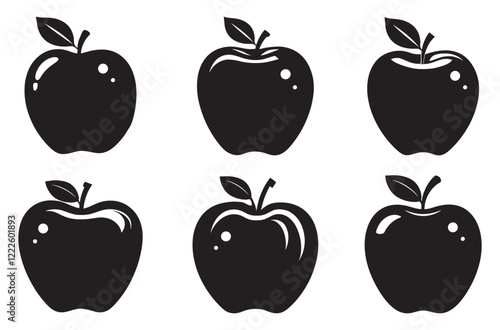 Set Of Natural Fruit Apple Icon Silhouette Symbol Collection Illustration Isolated On White Background

