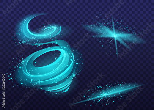Magical air vortex swirls set vector illustration