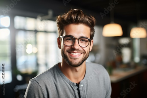 Portrait of smiling young creative professional wearing eyeglasses in modern office