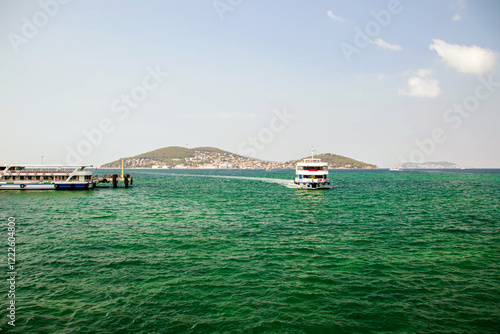 moving boat on the sea  photo