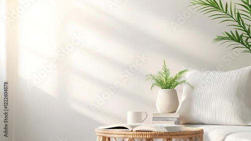 Wallpaper Mural Green design minimalist concept. Bright and cozy living space with a plant and a cup on a table by the window. Torontodigital.ca