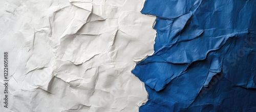 Wallpaper Mural Textured abstract art with wrinkled white and deep blue surfaces, creating a dynamic interplay of light and shadow, evoking calmness and creativity. Torontodigital.ca