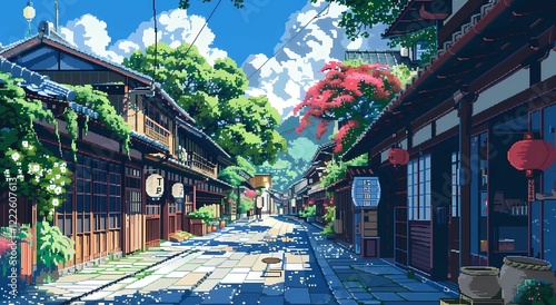  japanese city street pixel art