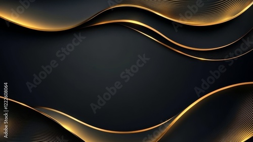 Golden Waves on Black Background for Luxury and Technology Themes photo