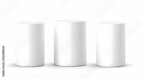 Wallpaper Mural Three Blank White Cylindrical Product Display Stands Showcase Minimalist Elegance on a White Background. Torontodigital.ca