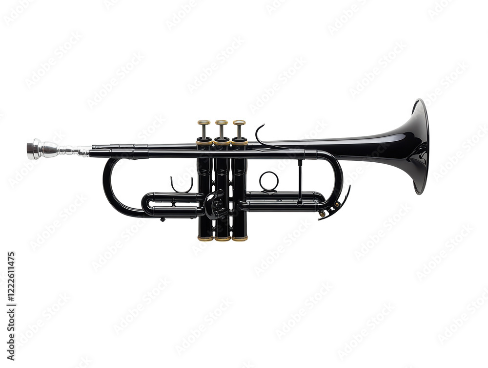 Isolated black trumpet instrument Isolated black trumpet instrument