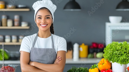 A cheerful woman, who is a South Asian food blogger, content creator, and dietary advisor, is recording a cooking video for her online video channel.