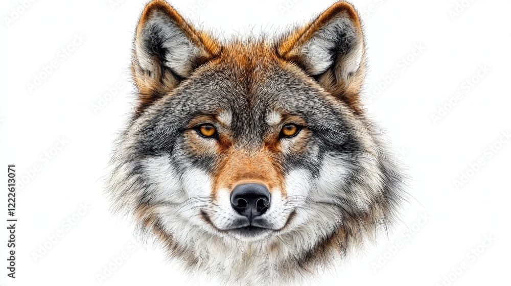 Fototapeta premium Majestic Wolf Portrait Striking Gaze and Fur Detail