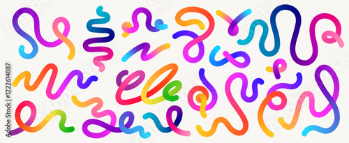 Color wavy shapes. Abstract dynamic line organic figures with gradient color, trendy wave fluid ribbon and curve waving elements for poster design. Vector collection