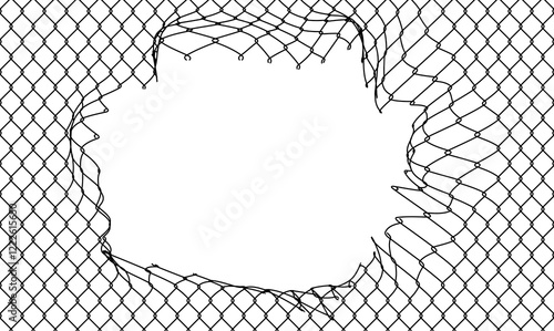 Broken metal mesh on a white background