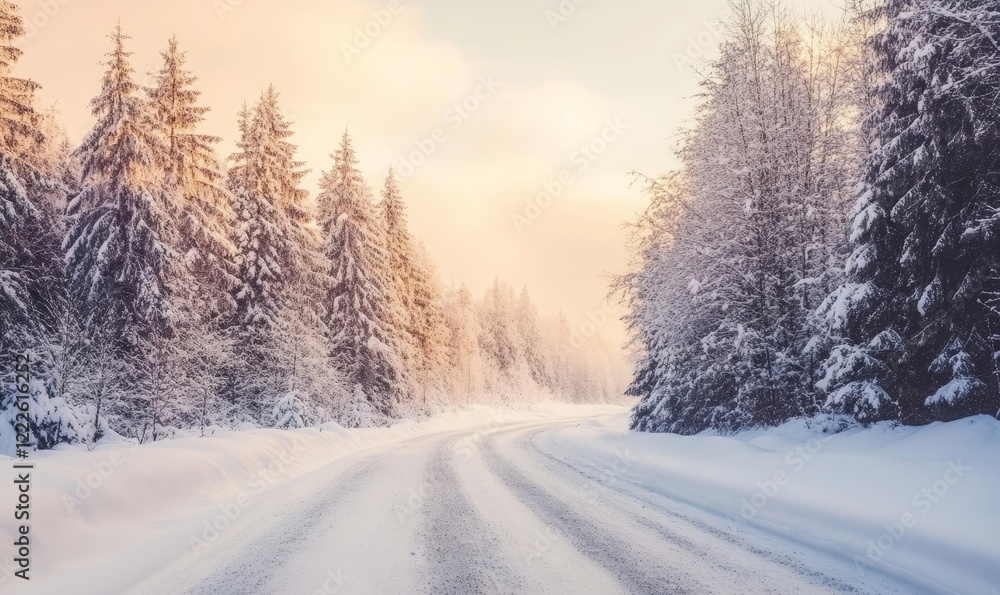 Serene Snow-Covered Forest Road at Sunset in Winter Wonderland, Peaceful Winter Landscape, Tranquil Scenic Beauty of Nature, Ideal for Seasonal Travel and Nature-Themed Projects, Generative AI Serene Snow-Covered Forest Road at Sunset in Winter Wonderland, Peaceful Winter Landscape, Tranquil Scenic Beauty of Nature, Ideal for Seasonal Travel and Nature-Themed Projects, Generative AI
