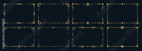 Celestial frame. Astrology mystical border, decorative boho framing with sun moon stars, mystic cosmic ornamental elements, esoteric astrology concept. Vector banners