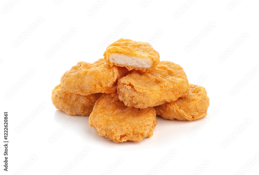 Fried chicken nuggets isolated on white background Fried chicken nuggets isolated on white background