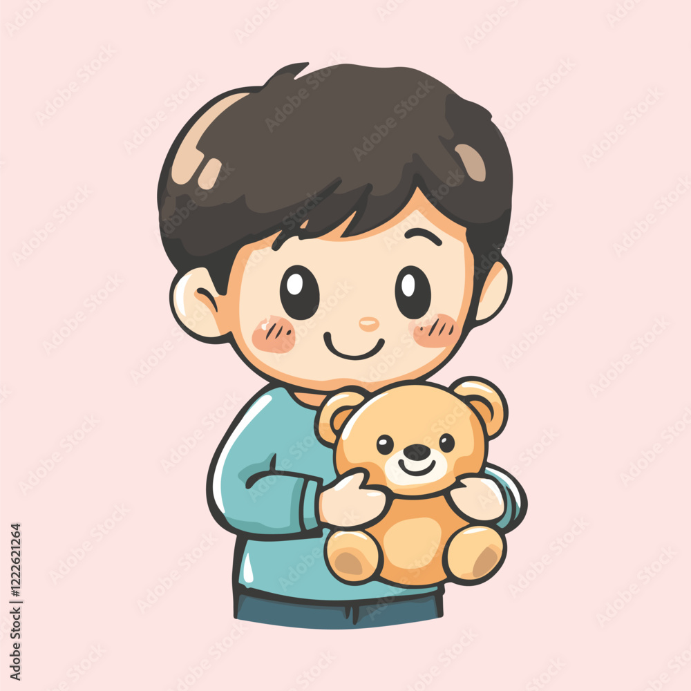 A boy holding a teddy bear vector illustration A boy holding a teddy bear vector illustration
