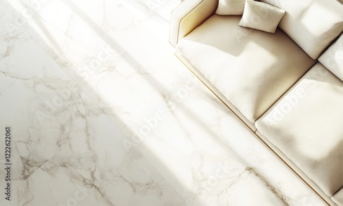 Luxurious White and Gold Living Room Floor with Marble Effect for Interior Decoration photo