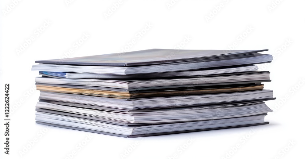 An article. A pile of magazines on a white background. An article. A pile of magazines on a white background.