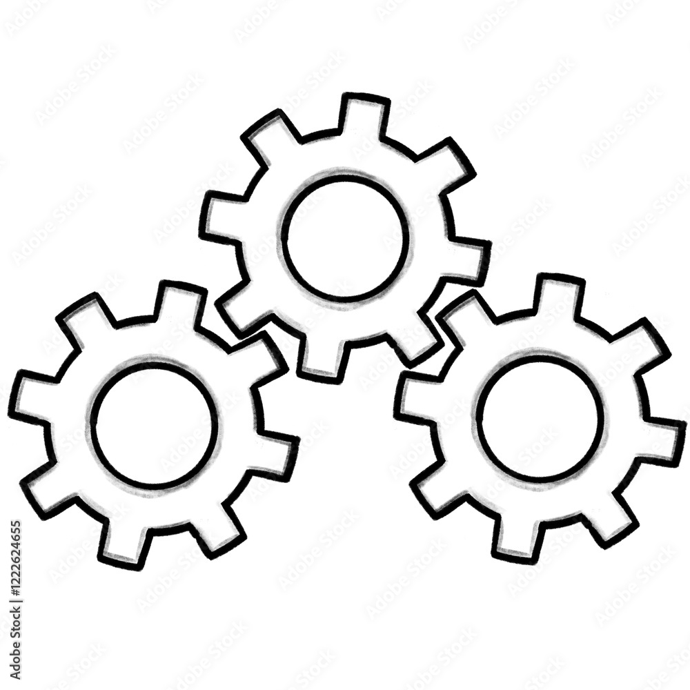 Technology, gear wheel, hand-drawn pencil drawing, illustration, black, transparent background, PNG Technology, gear wheel, hand-drawn pencil drawing, illustration, black, transparent background, PNG