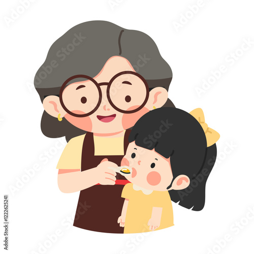 mother is giving medicine to her child