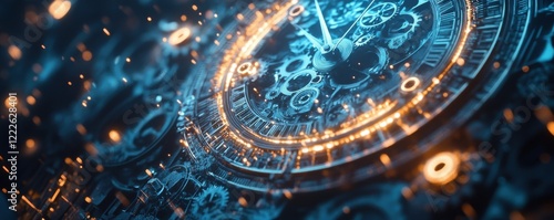 Wallpaper Mural Intricate steampunk clock with gears and glowing details in motion Torontodigital.ca