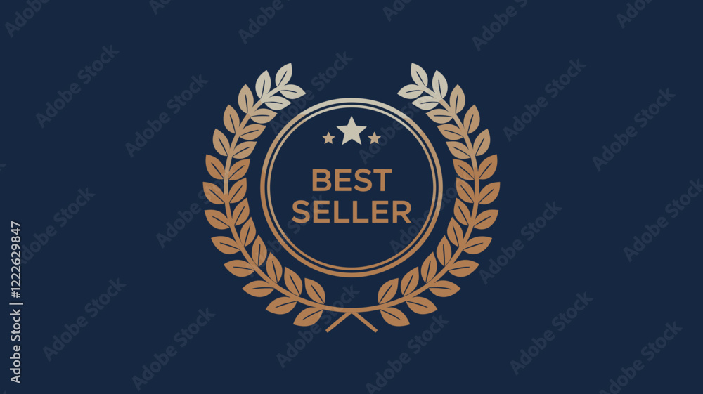 Fototapeta premium Best Seller Badge with Laurel and Gold Stars