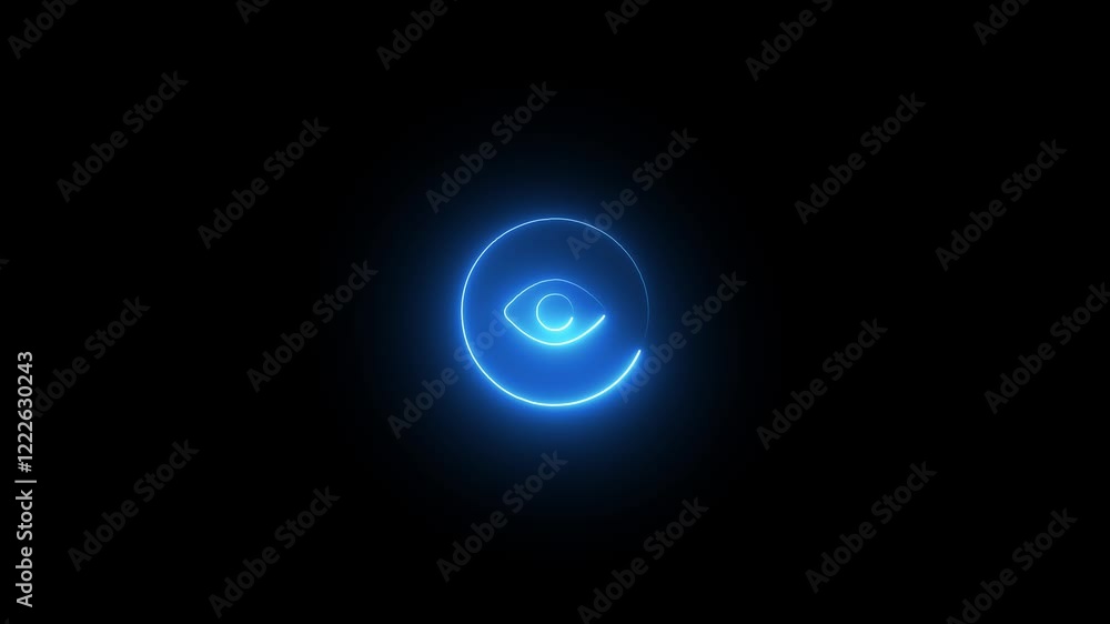 Neon glowing Human eye icon animation on the black background. Neon glowing Human eye icon animation on the black background.