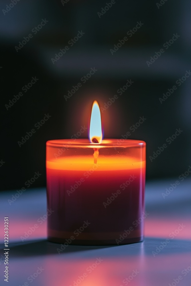 Minimalist Close-Up of a Single Candle Burning in a Dark Room with Warm Glow Minimalist Close-Up of a Single Candle Burning in a Dark Room with Warm Glow