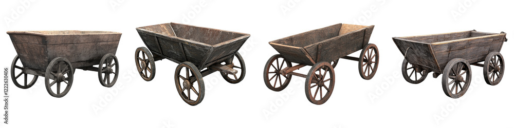 Barrow on wheel isolated on transparent background, PNG, Set of Barrow on wheel isolated on transparent background, PNG, Set of